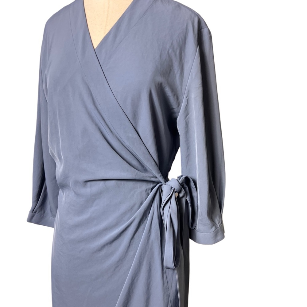 Everlane The Japanese GoWeave Long Sleeve Mini Wrap Dress Slate Blue 6 Secretary - Picture 5 of 9
